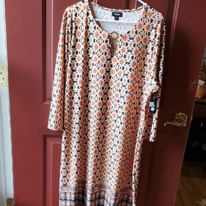 Tacera Brown Sheath Dress 3/4 Sleeve Scoop Neck